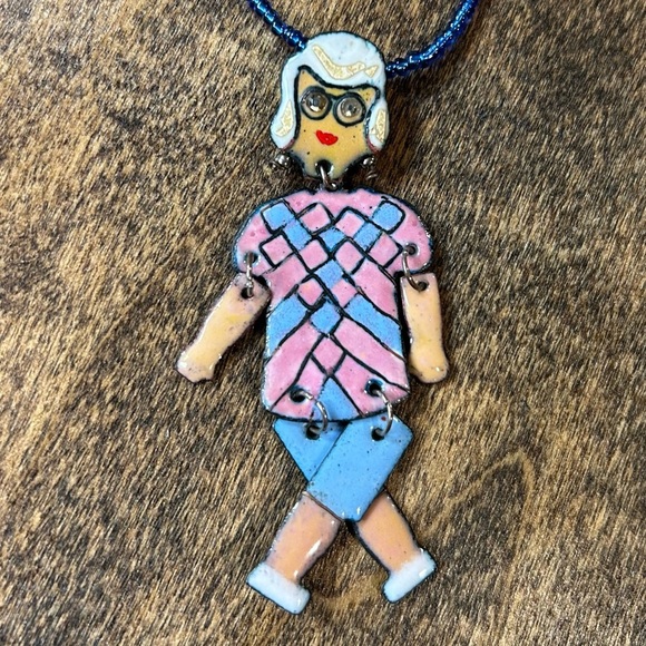 Lola Was Once a Showgirl Old Lady Pendant Necklace Hand Painted - Picture 1 of 12